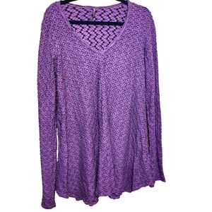Nyah Stretch Long Sleeve Purple & Black V-Neck Women's Tunic Medium